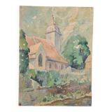 Ecole française XXème siècle "l'église du village" aquarelle, datée 1944