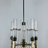 Sciolari, five arms brass and glass tube chandelier. Italy 1960s
