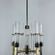 Lustre à cinq bras en laiton et tube de verre. Italie des années 1960, Sciolari