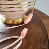 Lampe à tafel art déco, verre clichy rosé avec couleur goudkleurige afwerking, Frankrijk