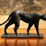 Art Deco Inspired Black Patinated Bronze Leopard Sculpture, 2020