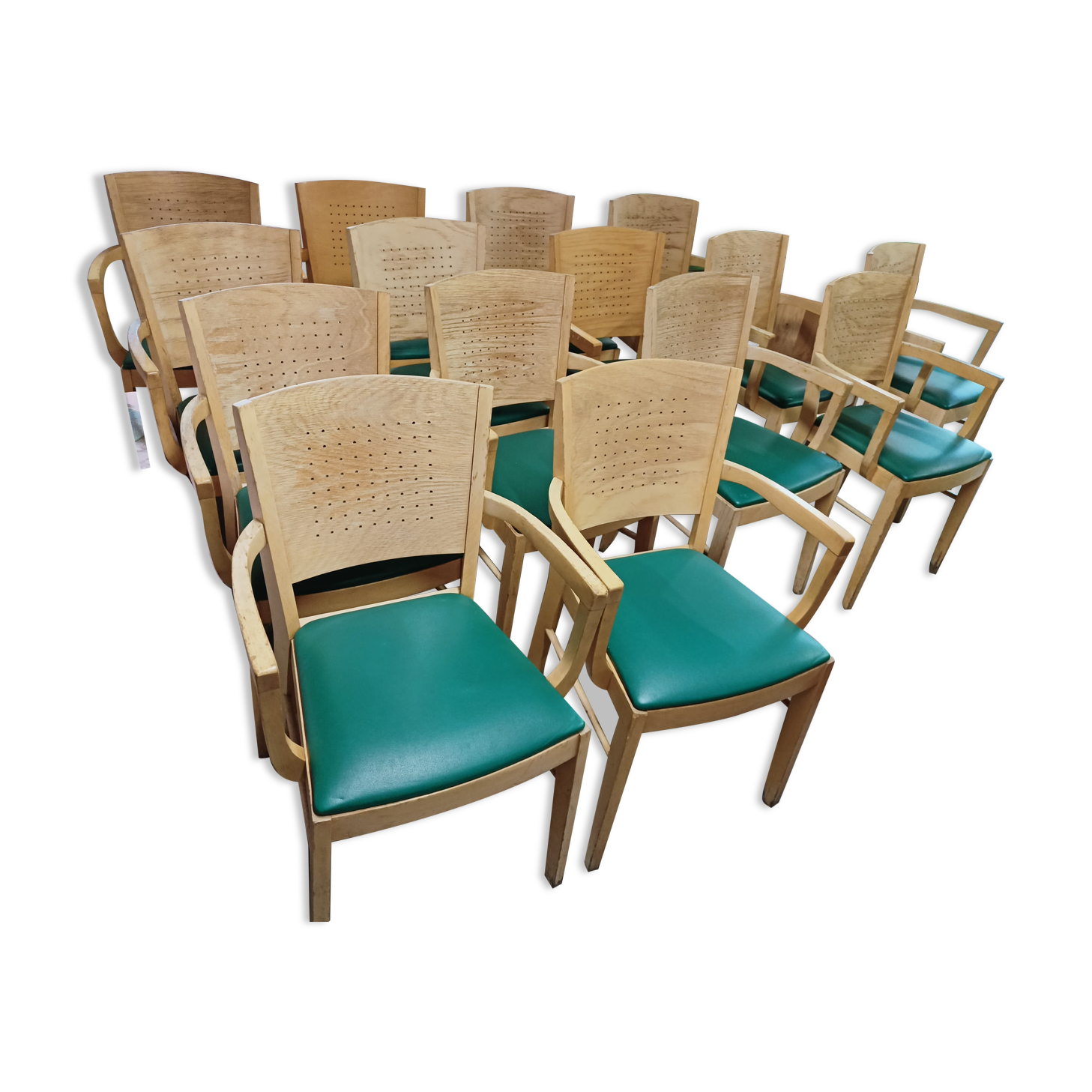Set of 16 vintage Fameg wooden bistro armchairs