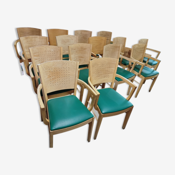 Set of 16 vintage Fameg wooden bistro armchairs