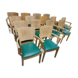 Set of 16 vintage Fameg wooden bistro armchairs