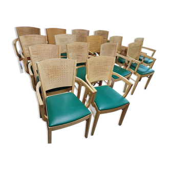 Set of 16 vintage Fameg wooden bistro armchairs