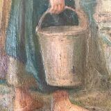 Cécile Van Moé. XIXe Charmante huile sur toile présentant une jeune femme près d’un puits.