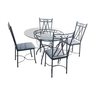 round table and 4 chairs in wrought iron
