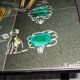 1970s metal and ceramic coffee table with hunting decor, signed