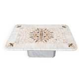 Grande table basse en marbre mosaïque pietra dura italienne, incrustation florale, marbre de Carrare.