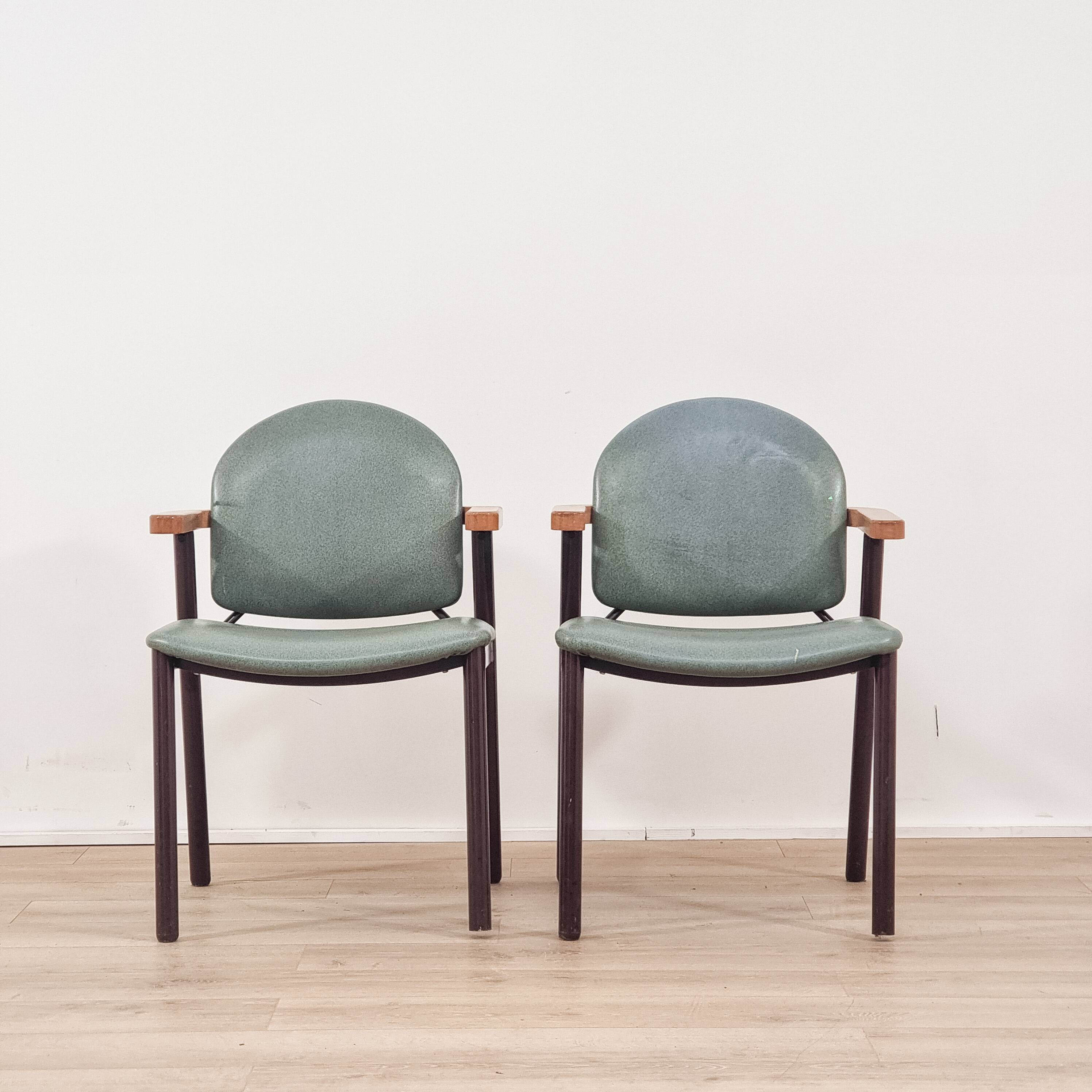 Pair of green armchairs, modernist design, 1970s