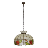 grande suspension, lustre en nacre et laiton, vintage, luminaire ancien. Années 70