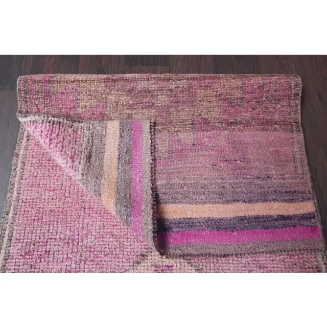 Vintage Turkish Hand-Knotted Wool Cotton Pink Runner Rug 91x288