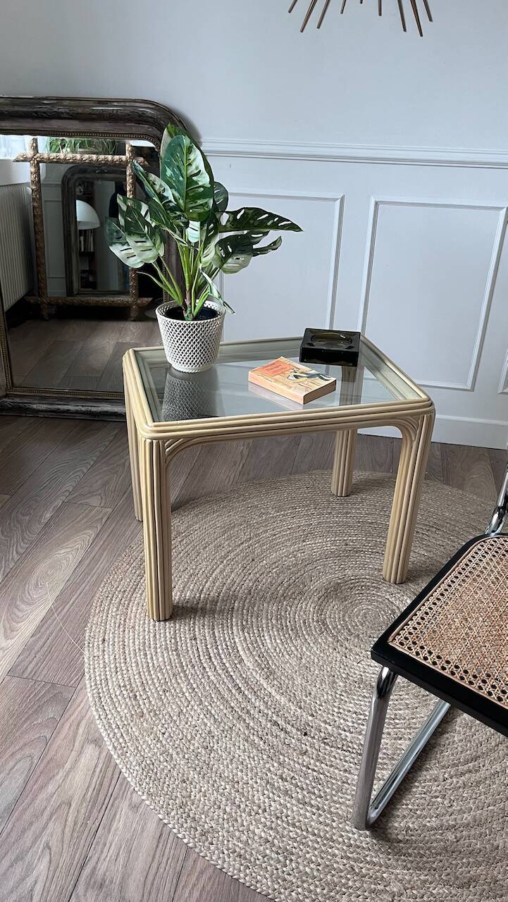 Table basse rotin doré