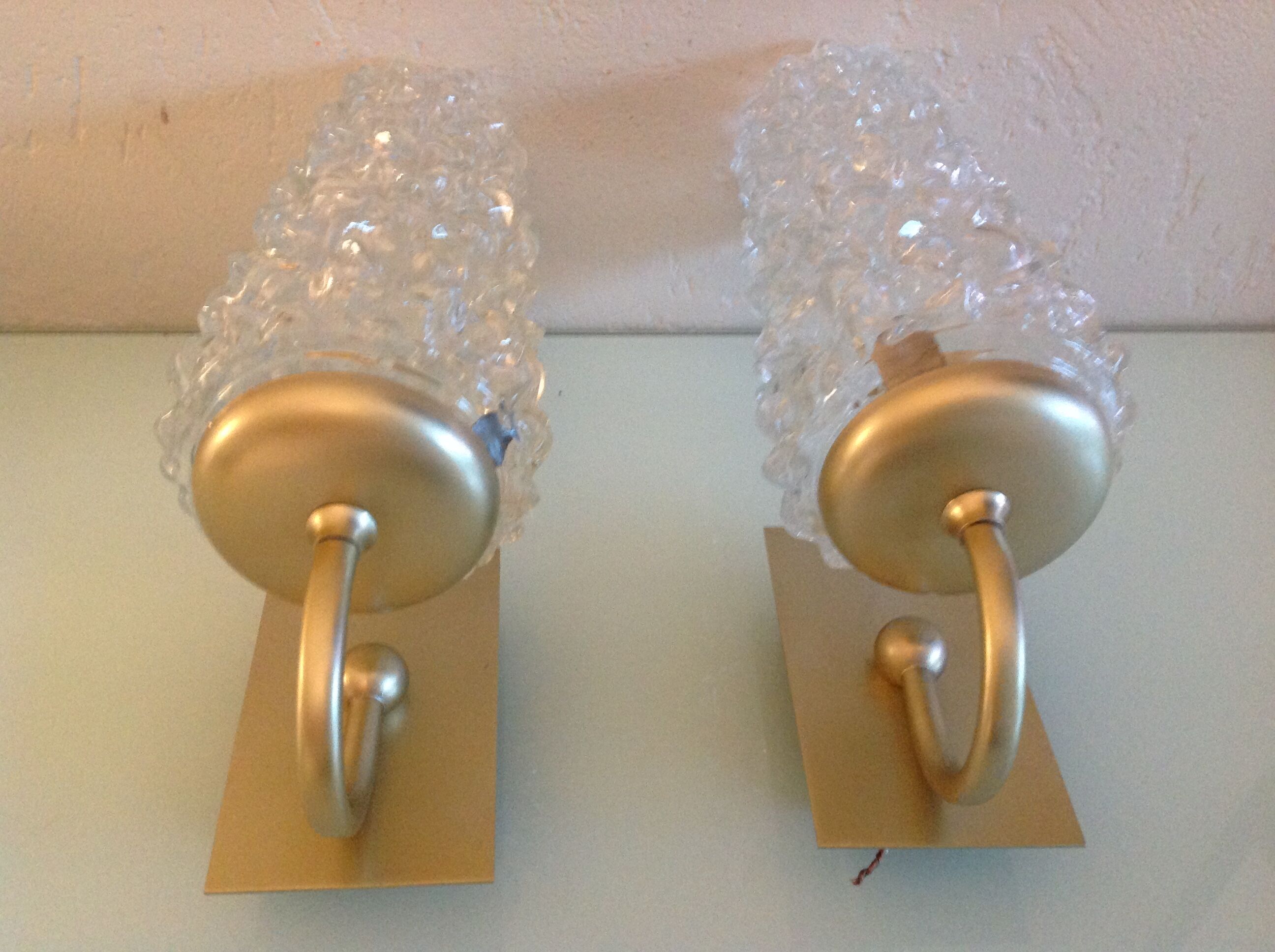 Pair of tulip glass and gold/vintage metal wall lamps 60/70