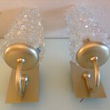 Pair of tulip glass and gold/vintage metal wall lamps 60/70