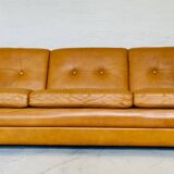 Vintage danish art deco style 3 person svend skipper sofa in tan leather