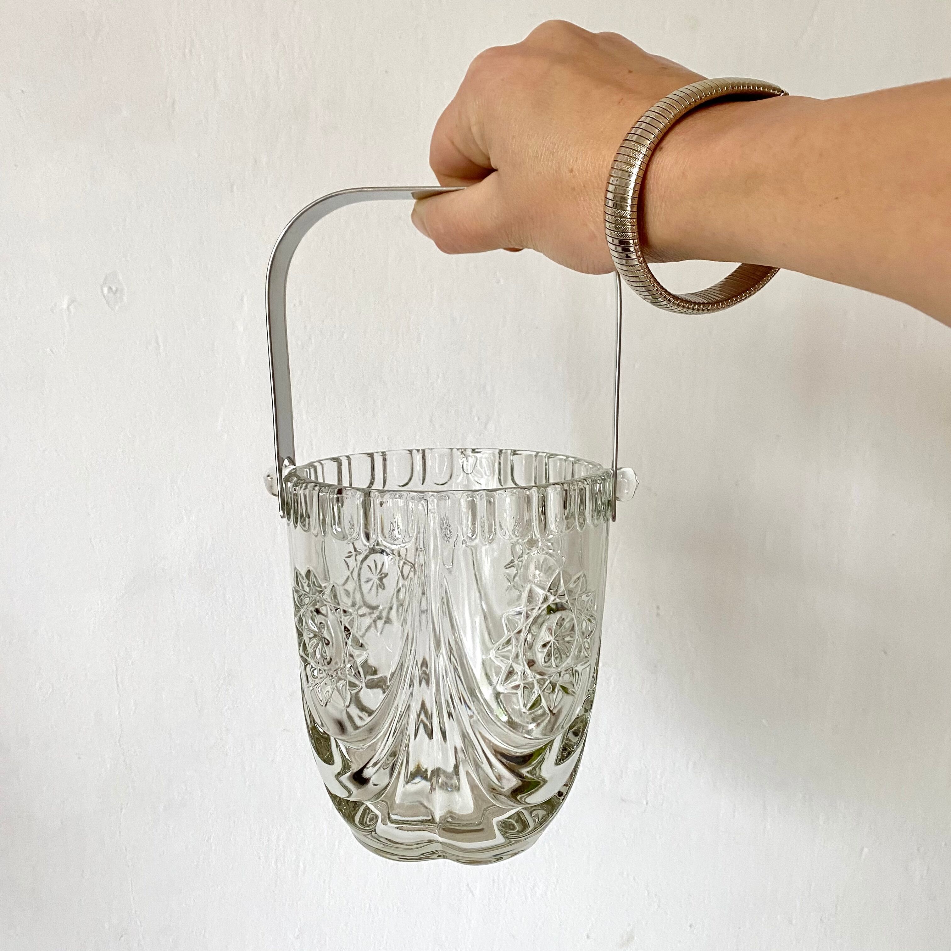 Vintage glass and silver metal ice bucket