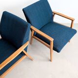 2 blue fabric armchairs, 1970s