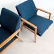 2 blue fabric armchairs, 1970s