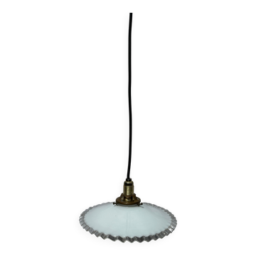 Suspension ancienne opaline blanche rétro abat jour vintage