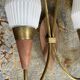 Pair of double wood, brass and opaline wall lights, Scandinavian spirit, vintage, 60s