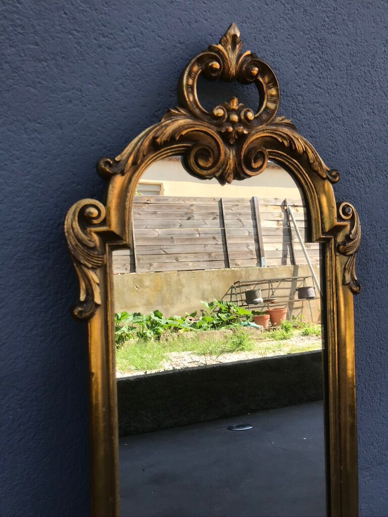 Rock mirror wood and gilded stucco circa 1950 33x78cm