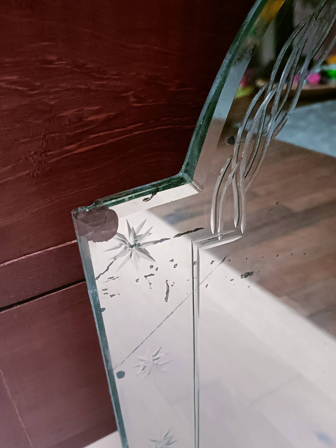 Art Deco beveled engraved mirror