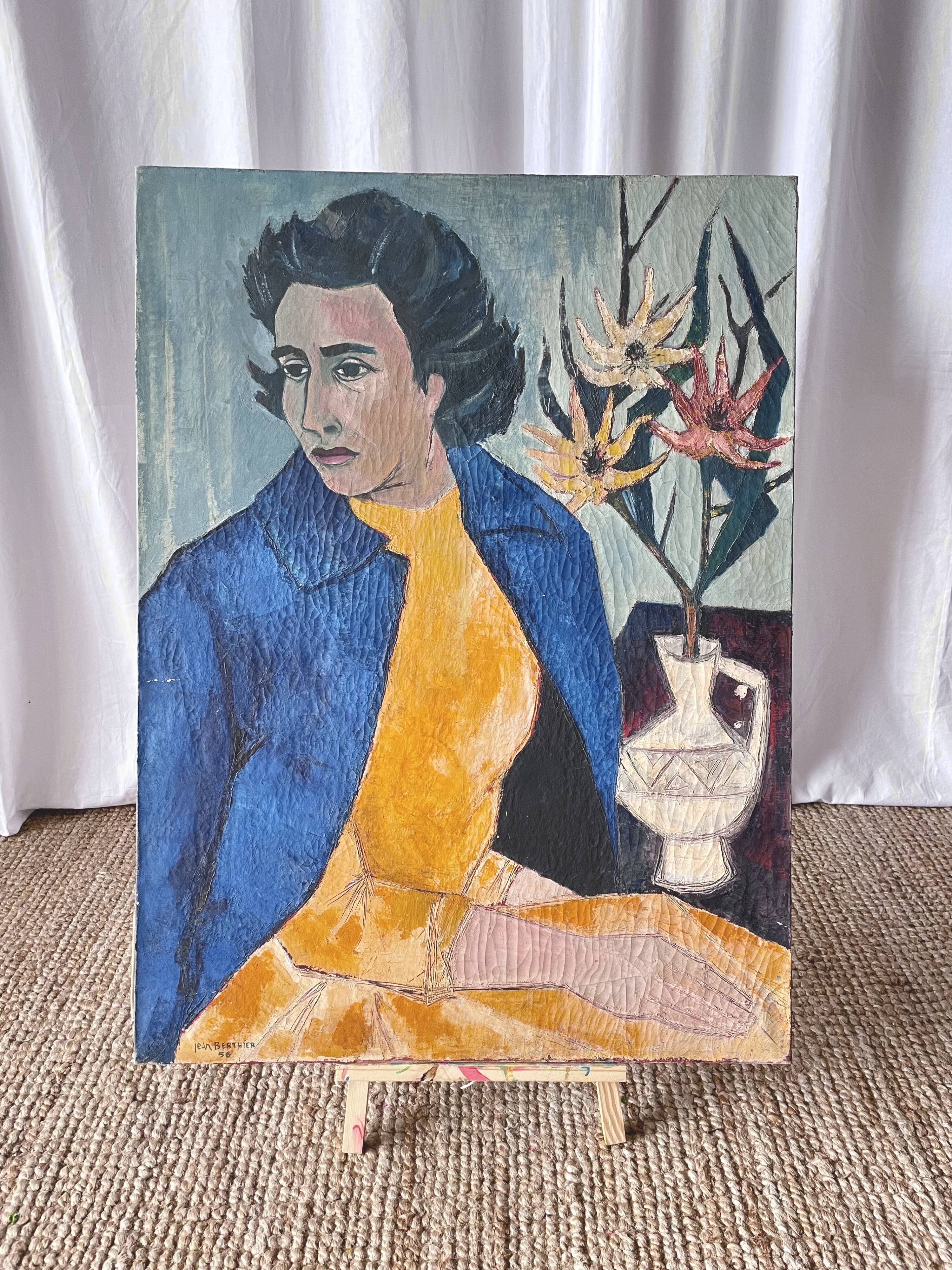 Female portrait – Modernist painting from the 1950s – School of Paris – Jean Be