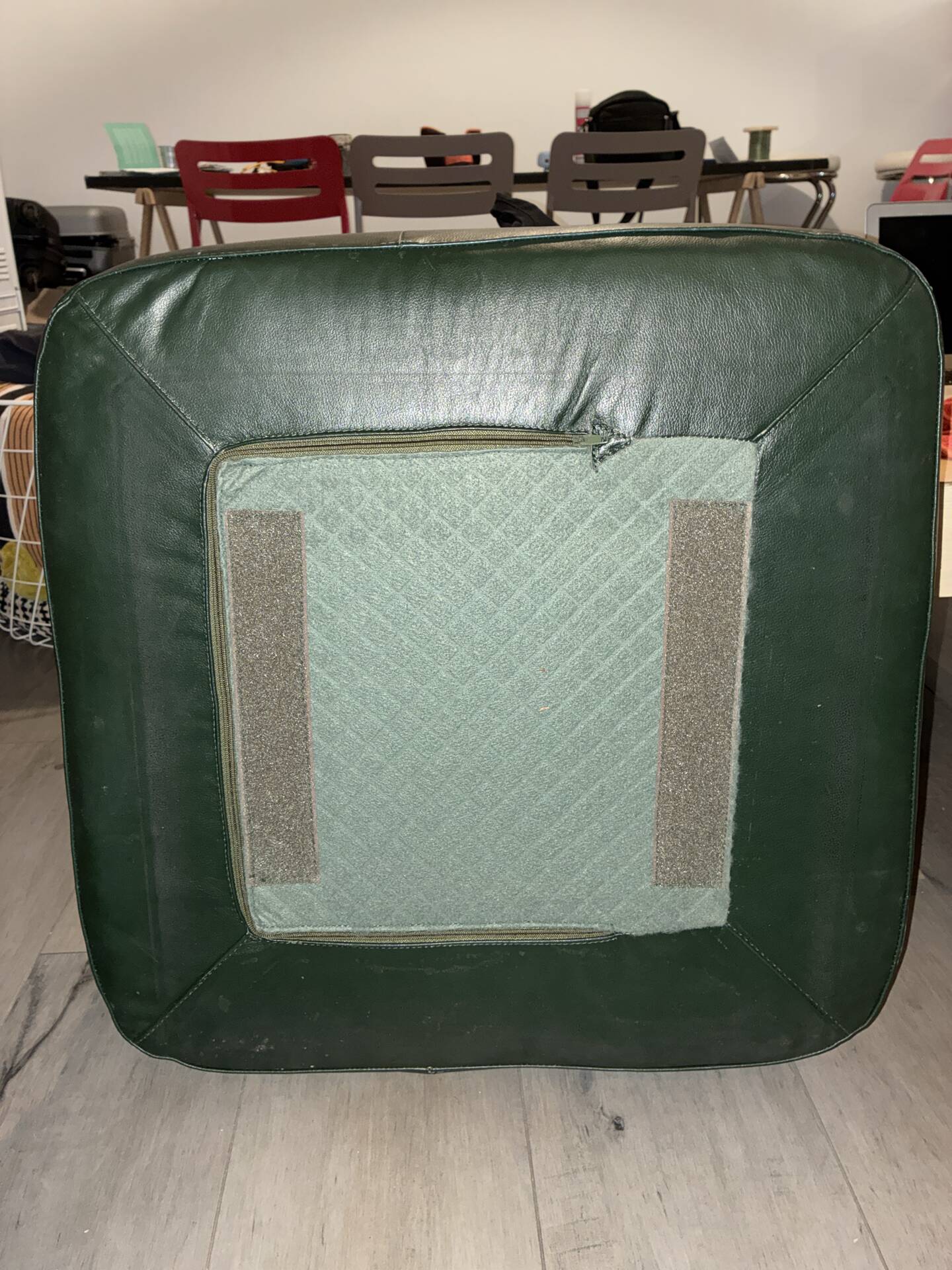 Vintage Green Bottle Leather Pouffe Footstool – 70s/80s