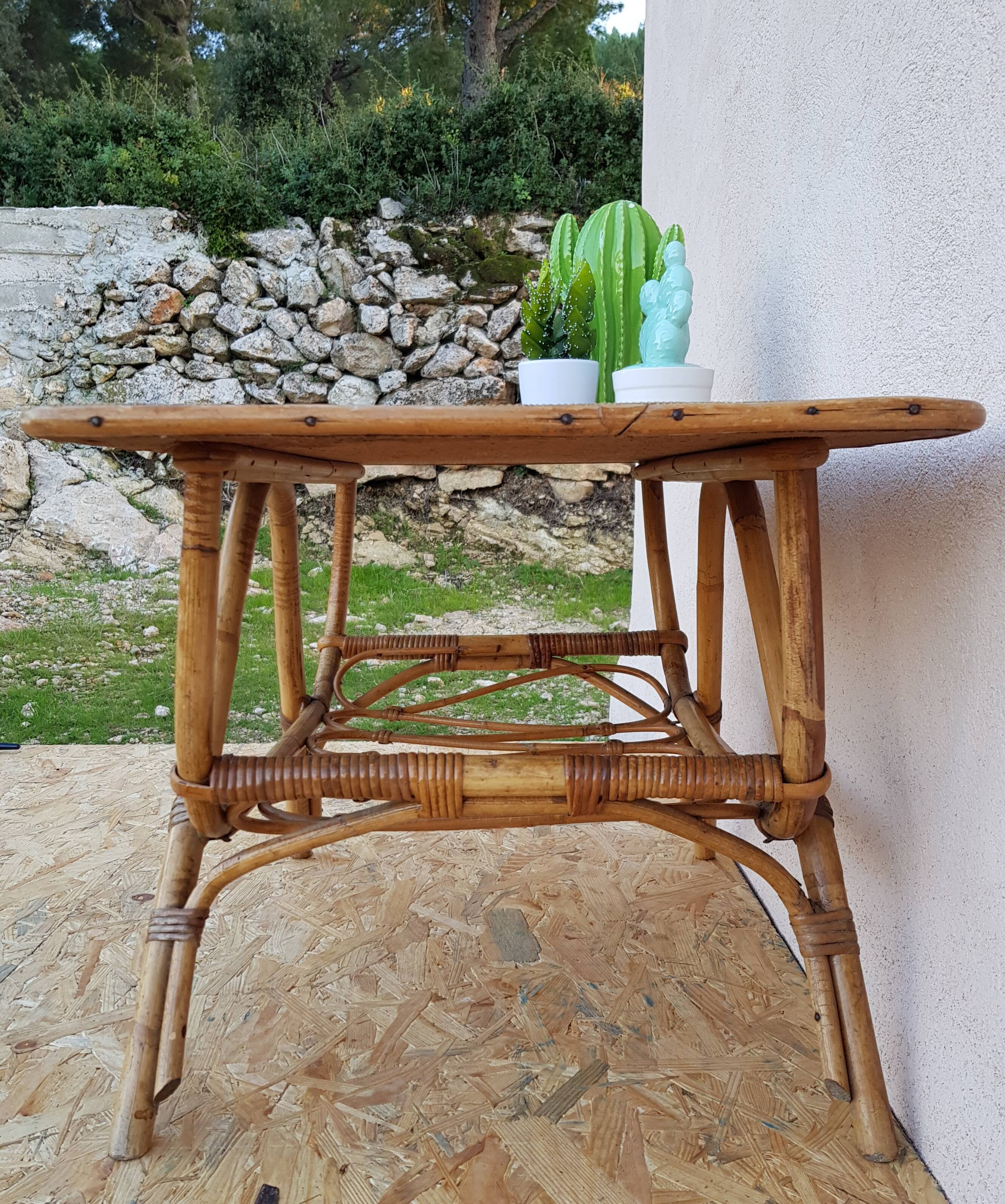 Coffee table rattan wicker years 50-60 vintage