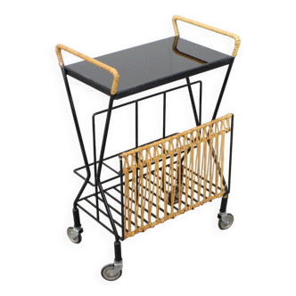 Mid-century Rolling Magazine Rack Cart, 1970s, Czechoslovakia