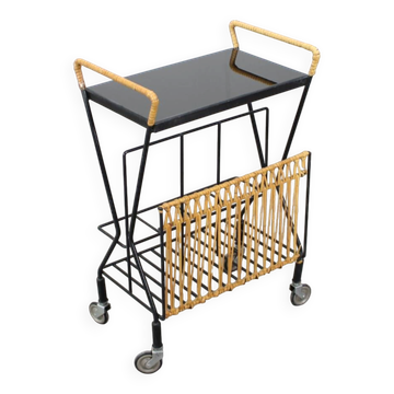 Mid-century Rolling Magazine Rack Cart, 1970s, Czechoslovakia