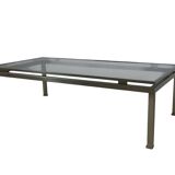 Brass coffee table with smoked glass top by Guy Lefevre, 1970s