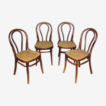 Suite Of Four Curved Wooden Chairs And Canned By Thonet