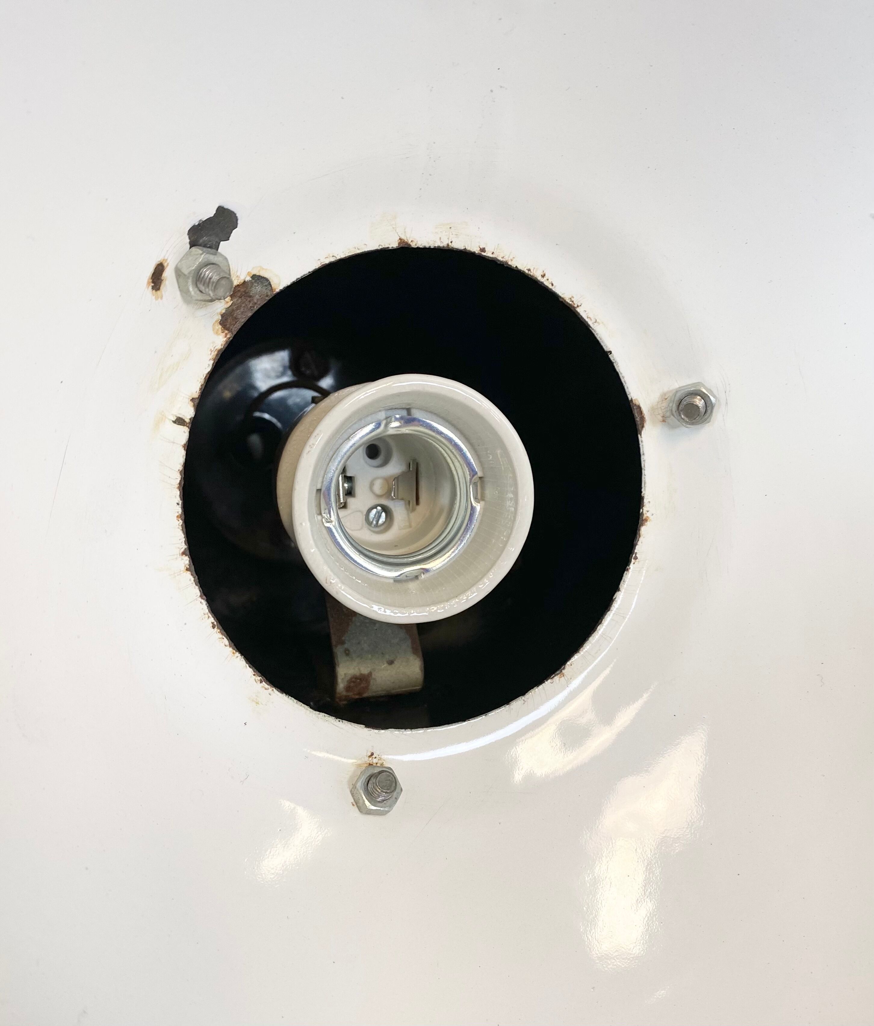 Industrial black enamel pendant light, 1930s