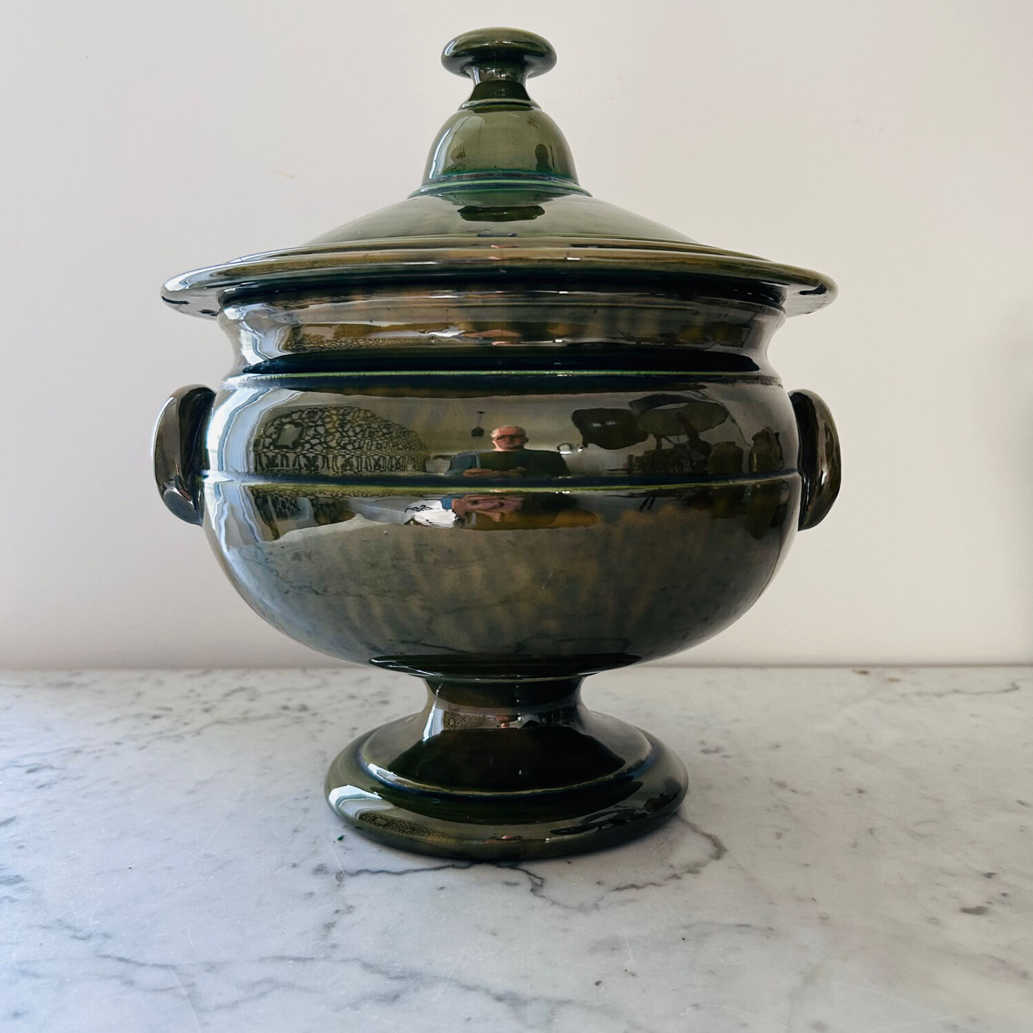 Large Provençal olive green soup tureen