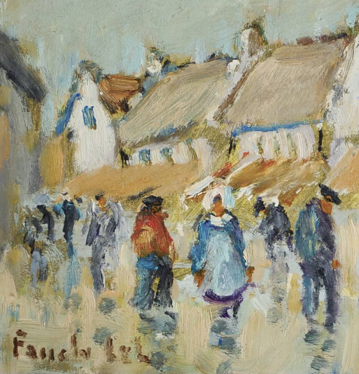 Market in Brittany, acrylic on cardboard