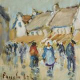 Market in Brittany, acrylic on cardboard