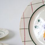 Set of 6 flat plates with flowers and tiles Gien model "Esterel", 1950