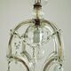 French vintage single light metal glass & acrylic crystal cage chandelier 3152