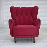 1960s, Danish armchair, furniture wool, beech wood logs.