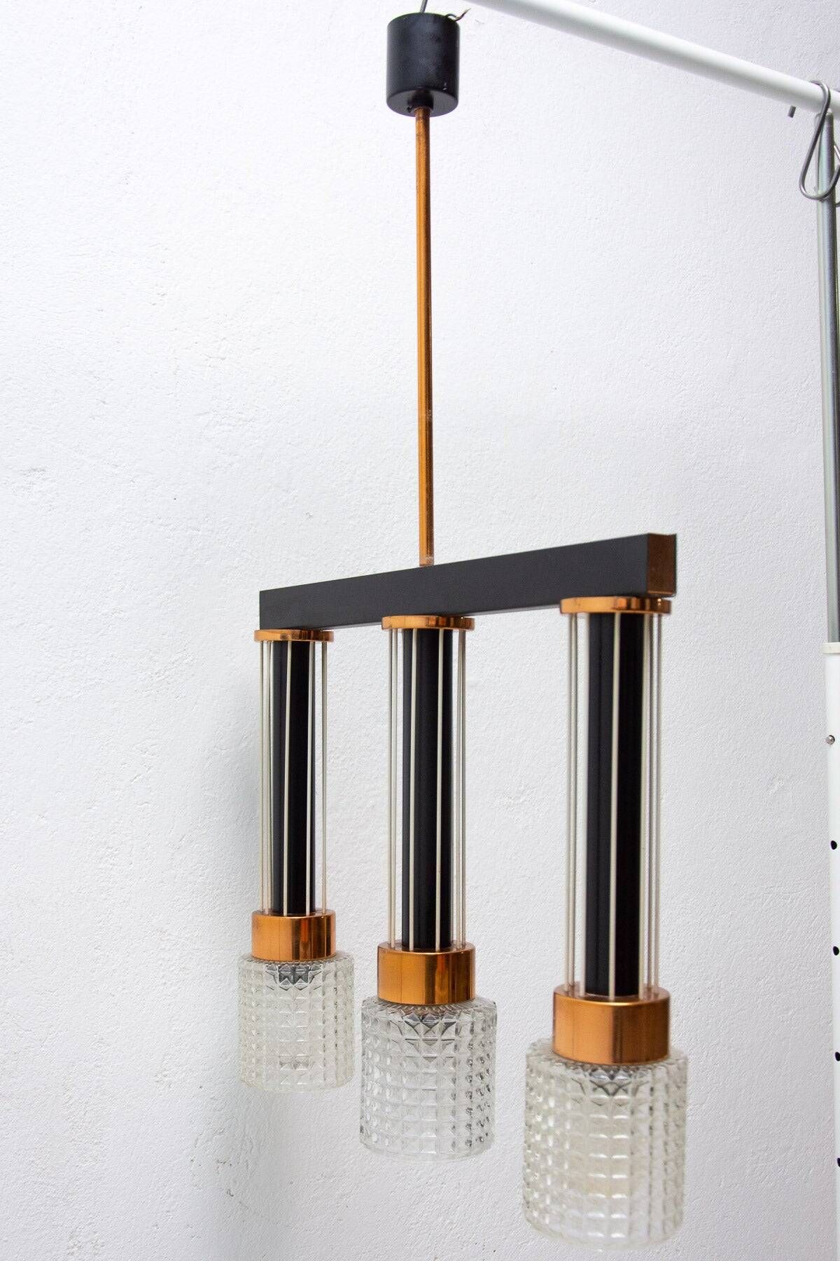 Czechoslovak brutalist light fixture, mid-century ceiling lighting, 1970s