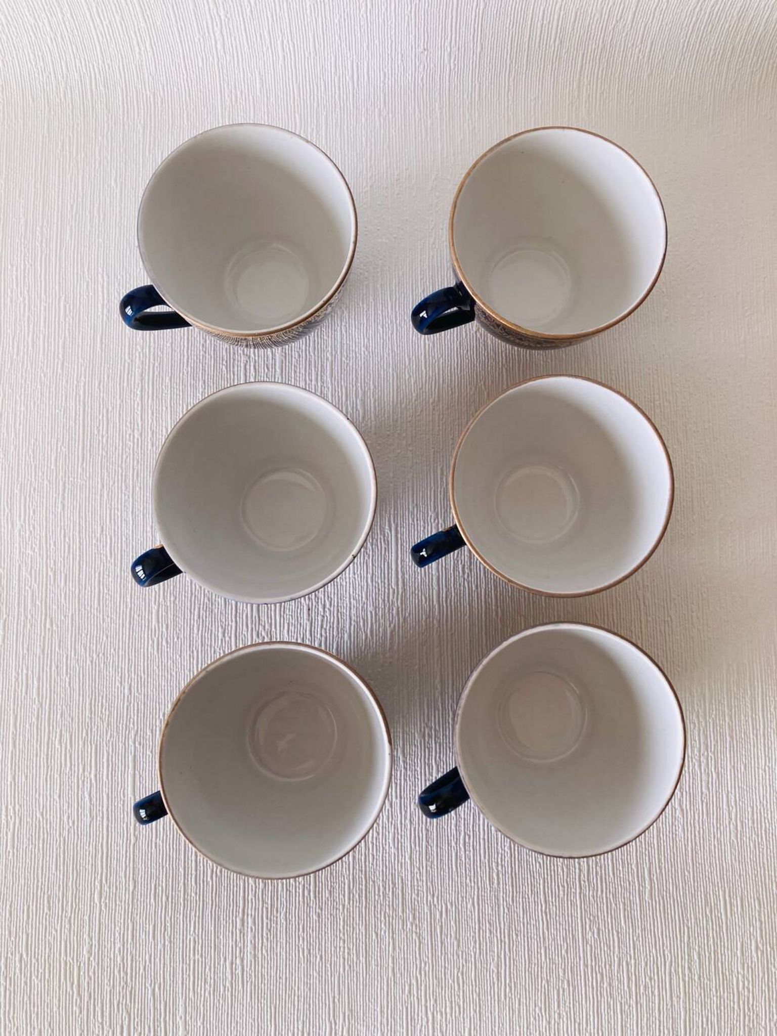 6 Lomonosov Cups and Saucers in Cobalt Blue with Gold Trim