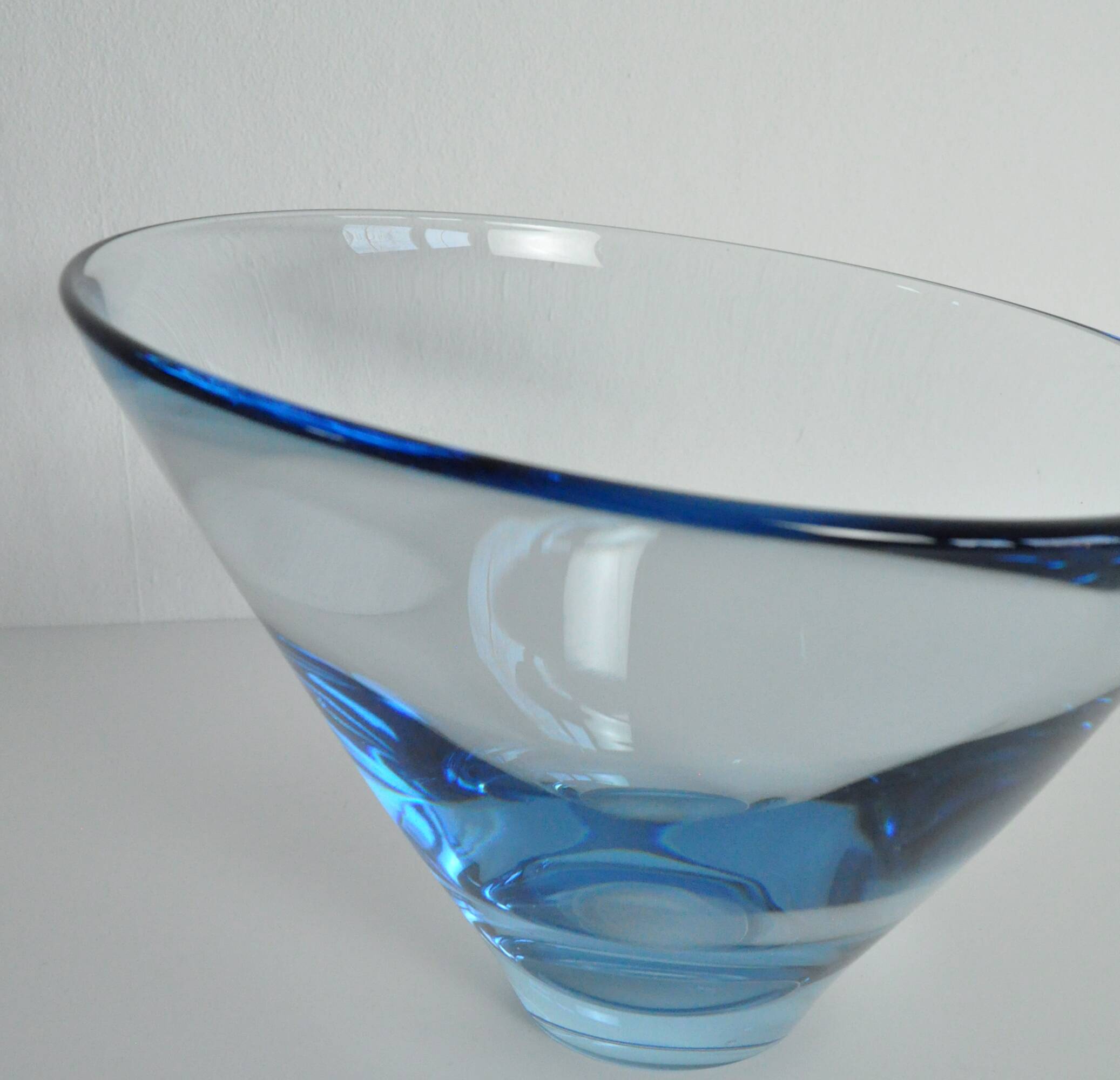Hand blown Aqua blue glass bowl by Per Lütken for Holmegaard