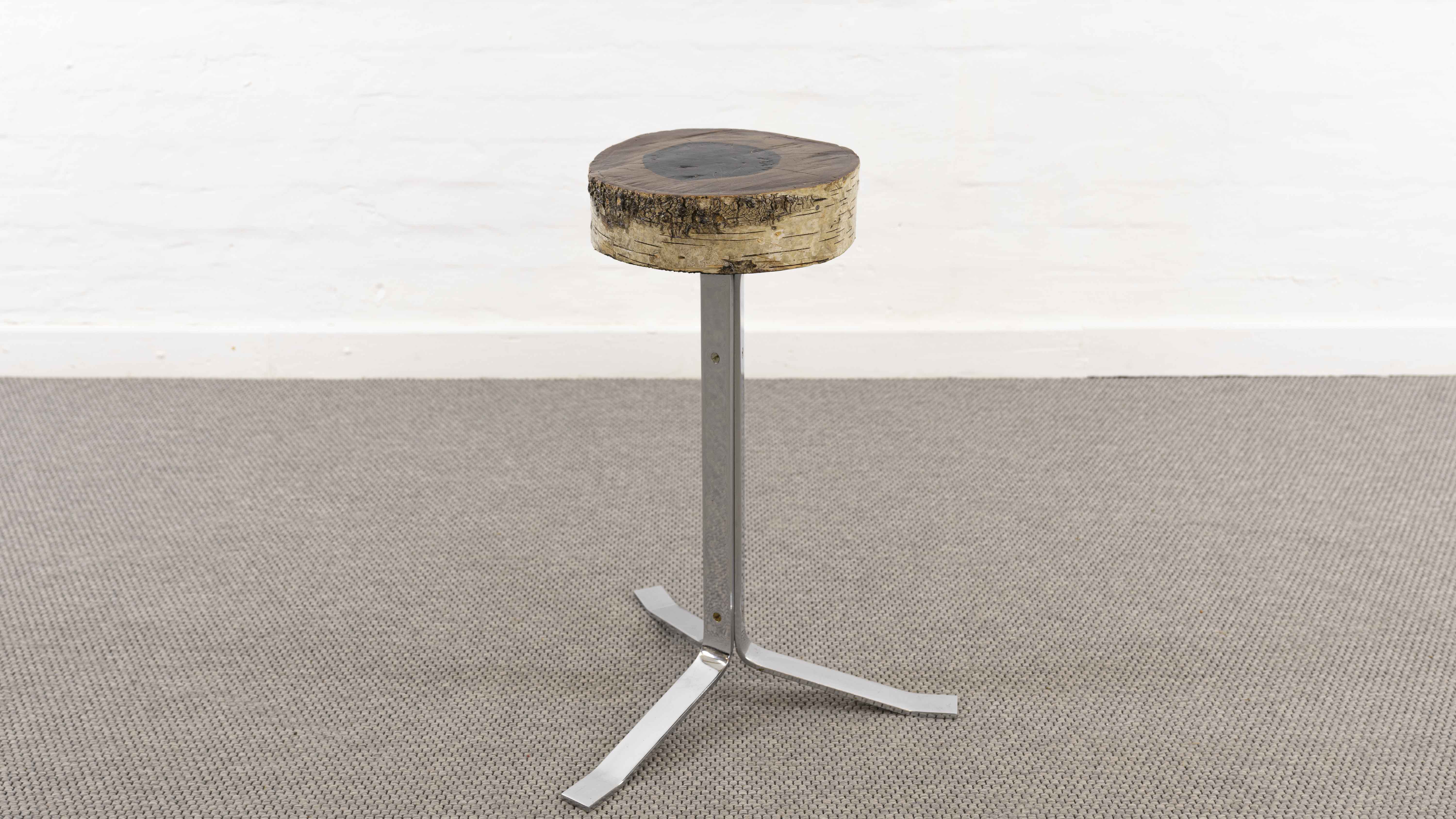 Vintage stool or side table in birch and steel