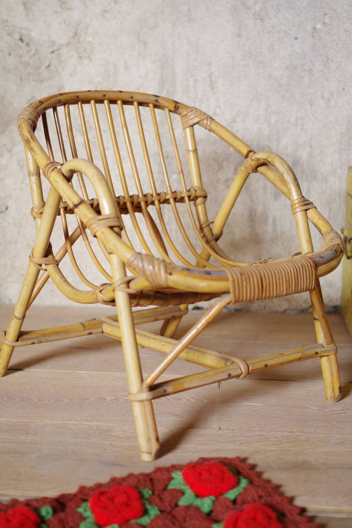 Chair child rattan vintage retro 60s Bohemian bamboo Wicker