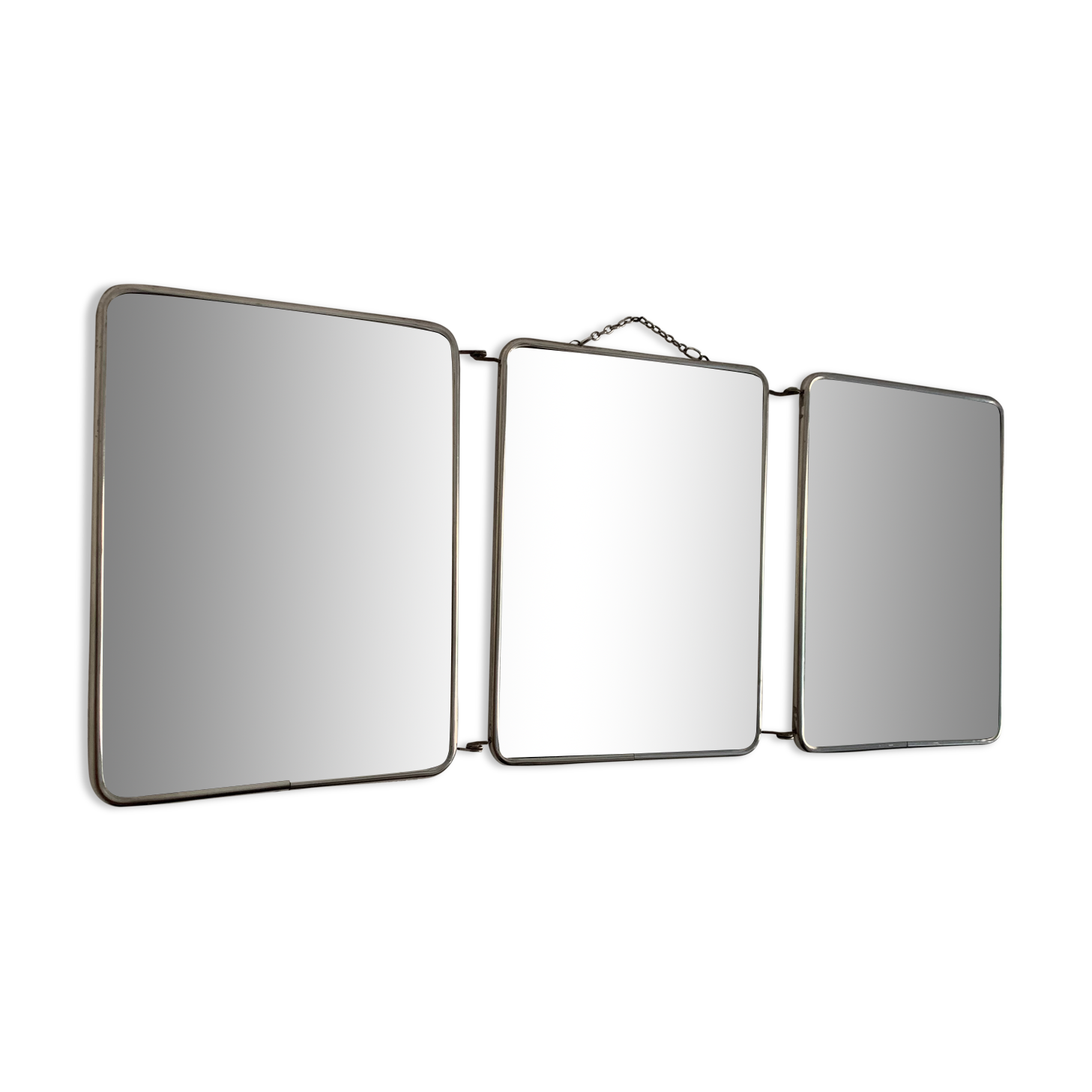 Vintage mirror 1960 triptych ivory barber - 24 x 59 cm
