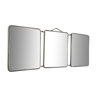 Vintage mirror 1960 triptych ivory barber - 24 x 59 cm