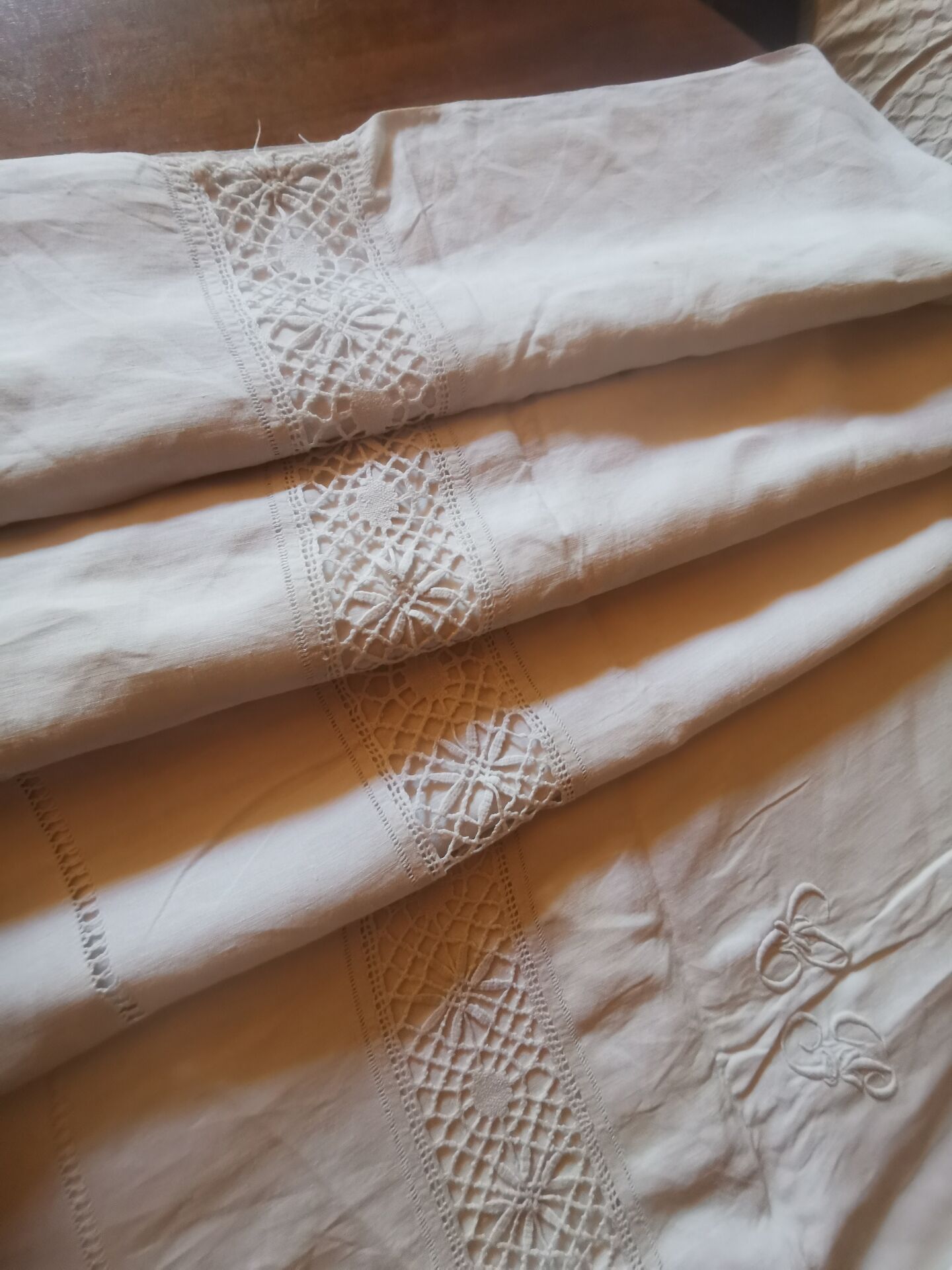 Antique linen cloth monogrammed CP