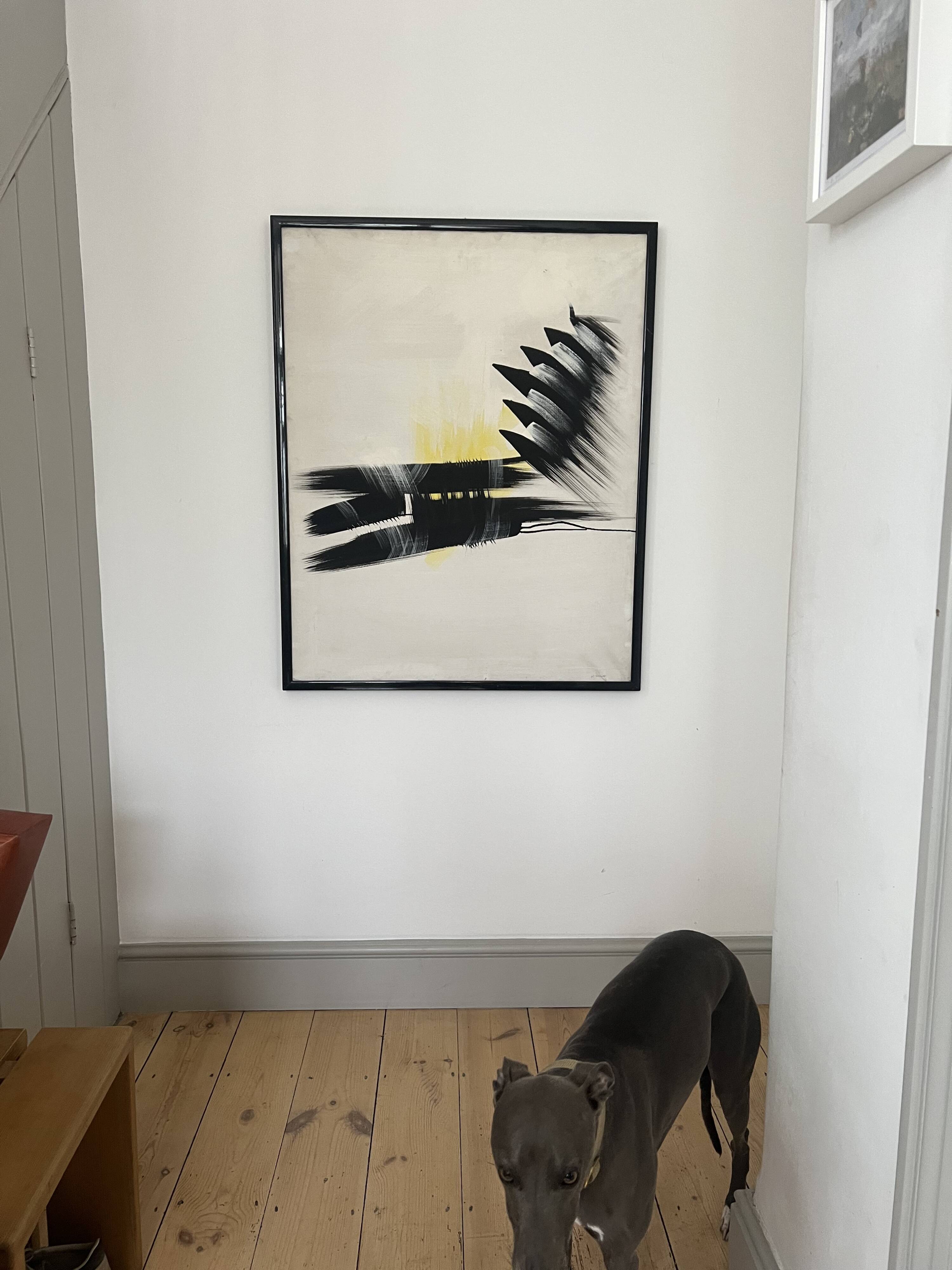 Large abstract expressionist framed painting, signed. Mid to late 20th cent
